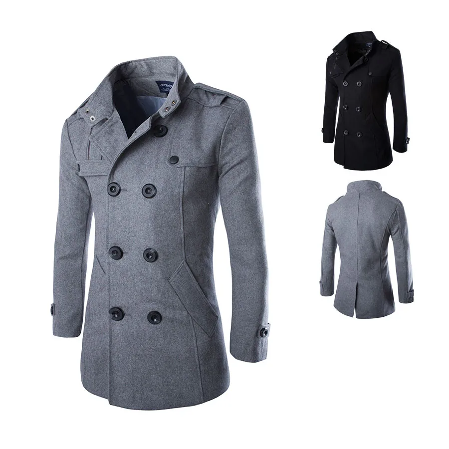 2015 Зимние мужские Шерстяные гороха пальто бизнес случайный мужской пиджак