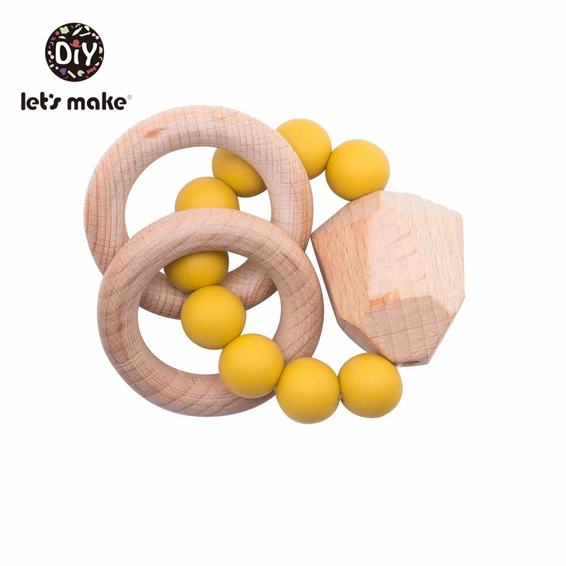 yellow Let's Make 1 шт. детские игрушки силиконовые бусины DIY детские погремушки браслеты прорезывание зубов деревянные кольца игрушки для детей Детские Прорезыватели для коляски - Цвет: yellow
