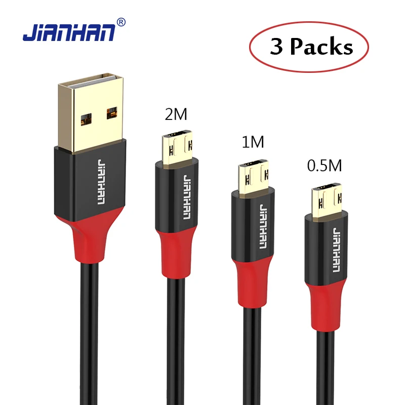 Реверсивный кабель Micro USB JianHan 3 шт. (0 5 м/1 м/2 м) зарядное устройство 2 А быстрая