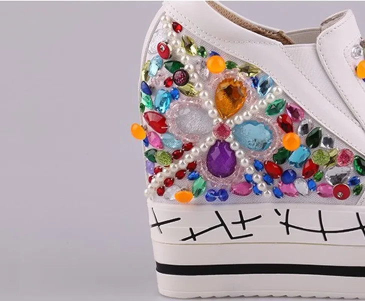 Новый 2017 Женщины Клин Туфли На Платформе Для Натуральной кожи Горный Хрусталь