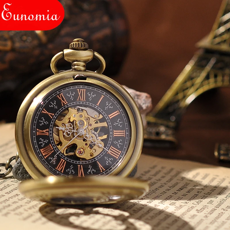 Часы скелетоны Мужские механические Модные Винтажные золотистые карманные