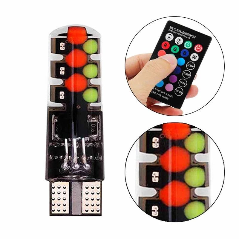 2 шт. светодиодные RGB лампы T10 W5W с пультом дистанционного управления 12 чипов|interior