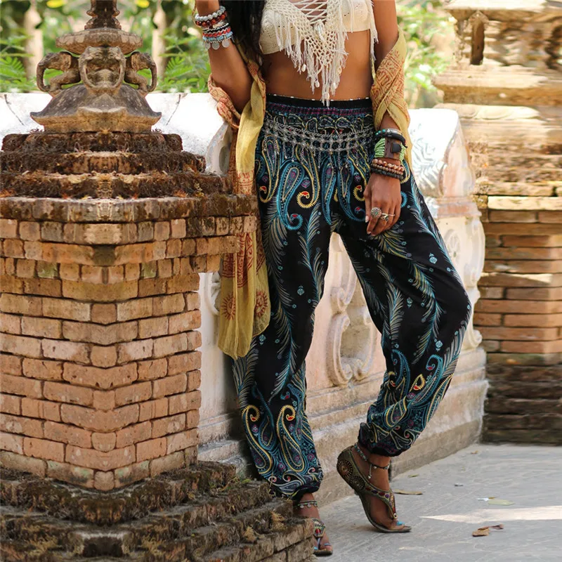 Женские шаровары Boho платье свободный крой цветные леггинсы летний пляжный