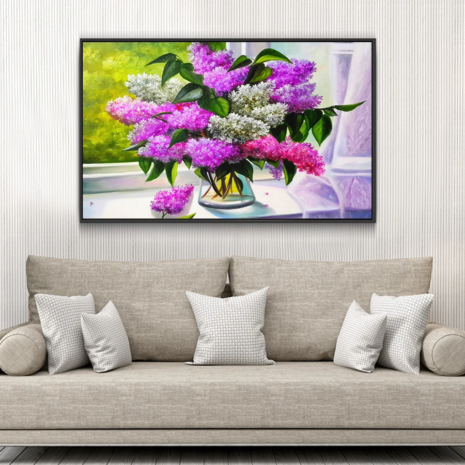 Алмазная вышивка полный дисплей цветок сиреневый Круглый Алмаз картина