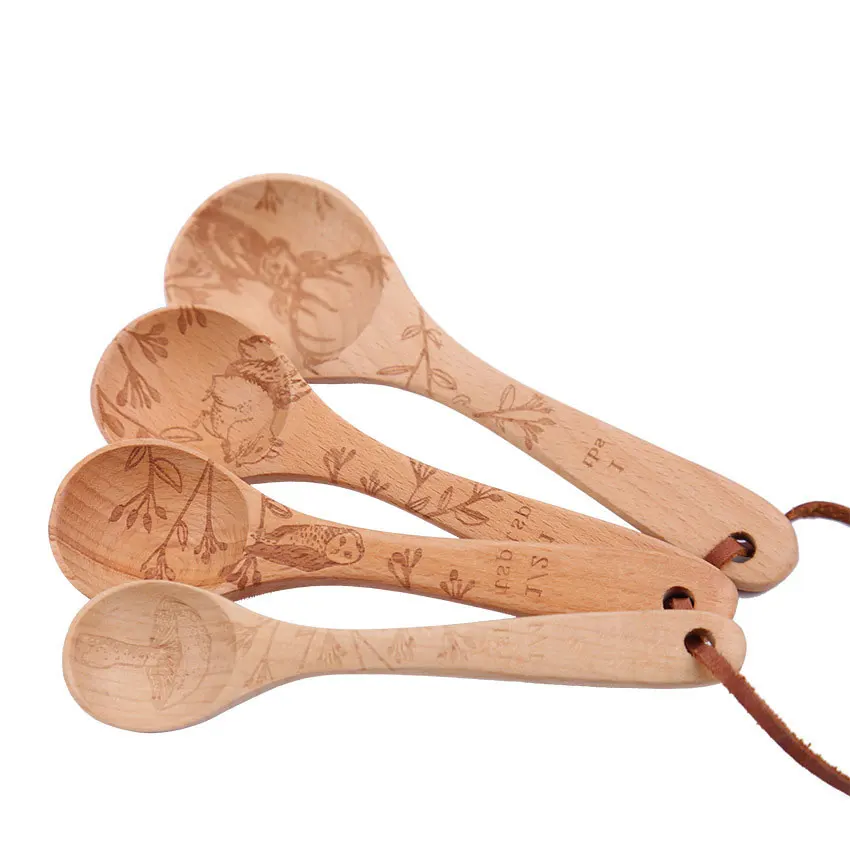 Визуальные прикосновения животных деревянные Буковые кухонные кофейные мерные