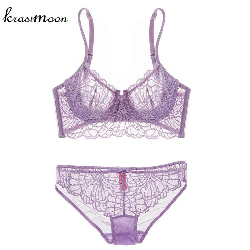 2018 бренд Для женщин бюстгальтер полный прозрачный кружевной и трусики комплект