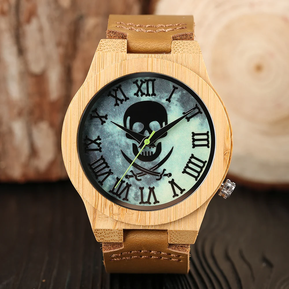 Новое поступление 2018 деревянные часы крутой светящийся в виде черепа мужские