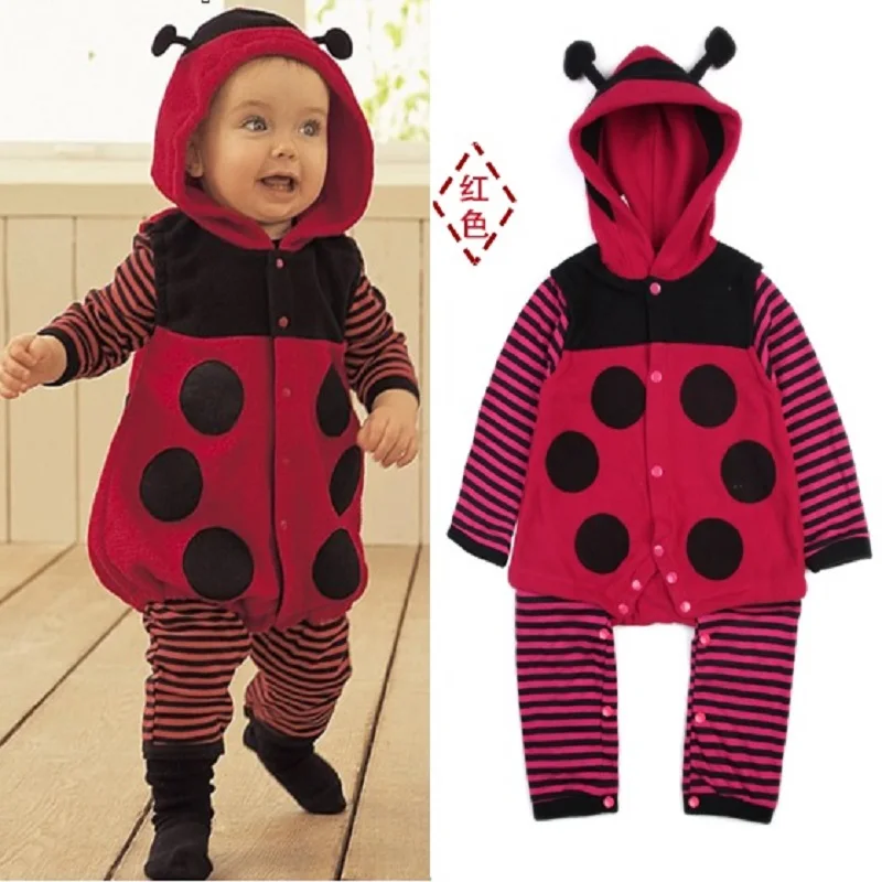 

Ladybug Fleece baby rompers warmer baby one pieces body suits Newborn Jumpsuits babywear Thicker winter romper