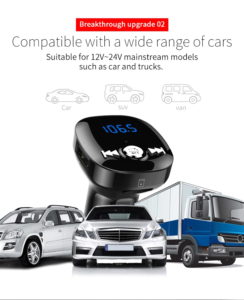 Новое Bluetooth автомобильное зарядное устройство BC40 FM модулятор беспроводной Handsfree