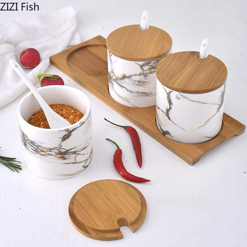 Керамическая банка для специй 3 шт./компл. и поднос соли перца кухонные