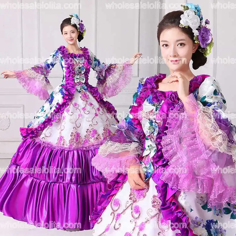 

New Floral Printed Masquerade Ball Gown Southern Rococo Belle Dress Reenactment Theatrical Clothing Vestido Cosplay Costuems