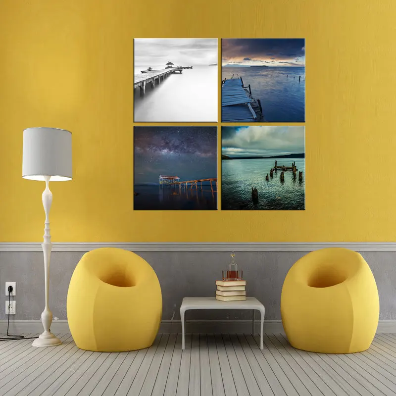 

4 Piece Nordic Sea Building Canvas Decoration Home Modular Picture Art Decorative Nordic Poster Bedroom Decor Posters