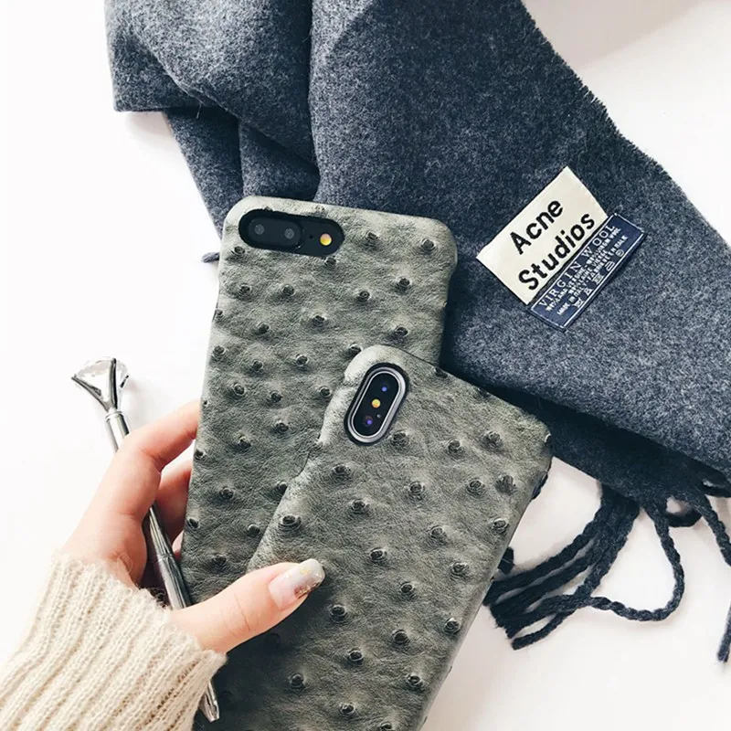 Gray Чехол из искусственной кожи страуса для iphone 11, 11Pro, 11Pro, Max, XS, Max, XS, XR, 6, 6 S, 8 plus, масляный защитный чехол с узором страуса - Цвет: Gray