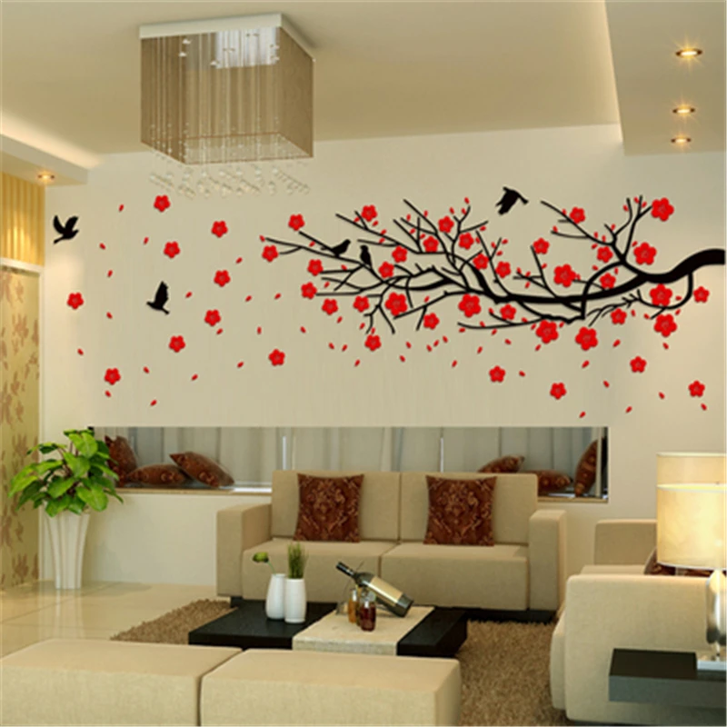 

2016 3D three-dimensional wall stickers TV wall sofa backdrop Chinese plum tree Crystal Acrylic Home decor 3D Sticker Decals art