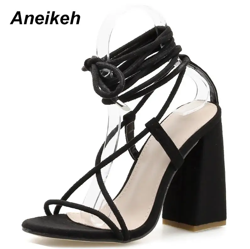 black Aneikeh/; сандалии-гладиаторы; Модные женские сандалии; туфли на высоком каблуке с перекрестными ремешками и открытым носком; туфли-лодочки черного цвета; Размеры 35-40 - Цвет: black