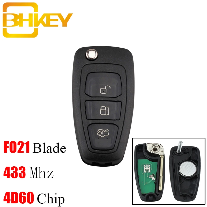 BHKEY 433 МГц 3 кнопки дистанционного ключа автомобиля для Ford 4D60/4D63 чип Focus Mondeo 1999-2007 FO21