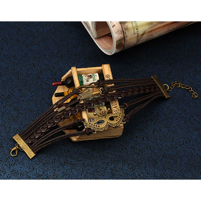 1 Набор Многослойный кожаный браслет мужские ювелирные изделия рок бронза любовь