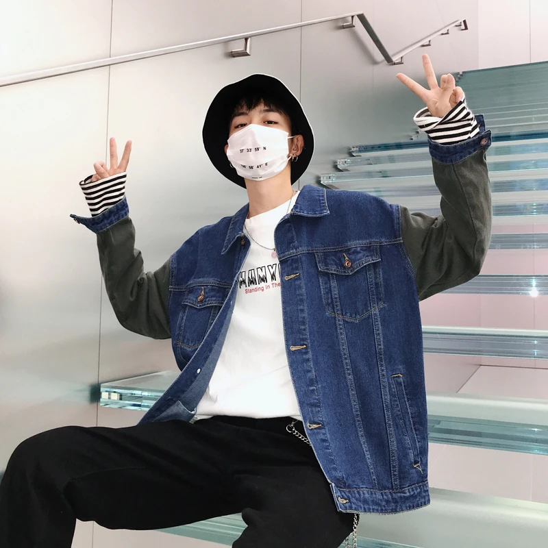 Модная индивидуальная Мужская джинсовая куртка контрастных цветов с