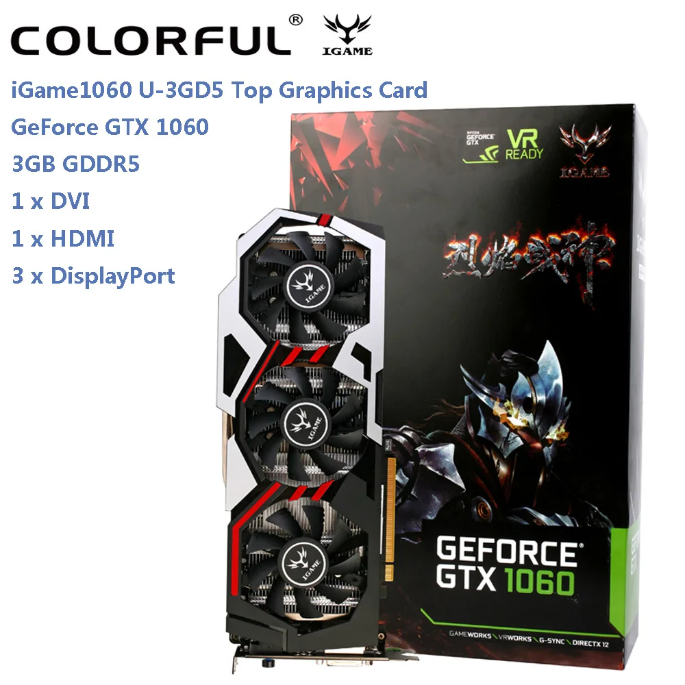 Оригинальные красочные iGame 1060 U-3GD5 Топ Графика карта GeForce GTX GPU чип 192bit 3 ГБ GDDR5 120 Вт