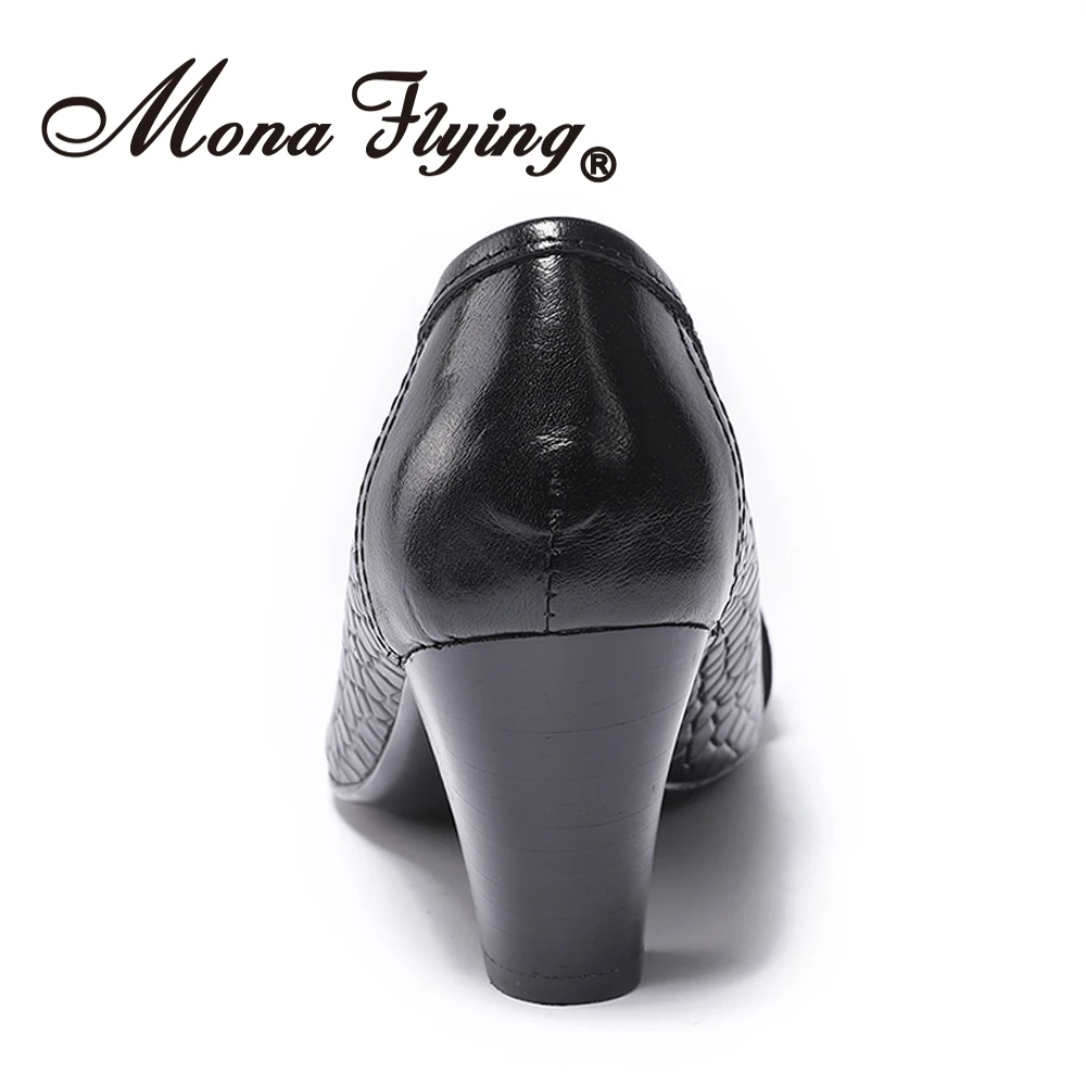 Mona Flying Women Leather Pumps Hand-made Casual Dress Buckle Slip-on Peep Toe Square Heel Shoes for Ladies 2020 205H-7Y | Обувь