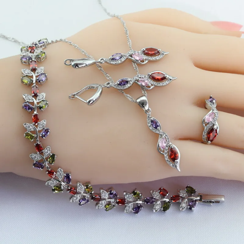 Женский комплект ювелирных изделий ожерелье серьги кольцо браслет Бесплатная