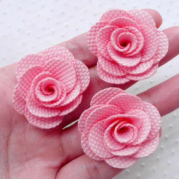 

80 pcs Rose Applique,Fabric Flowers 3.5 cm Pink Baby Floral Hair Bows Bridesmaid Headband Earrings Toddler Hair Clip Making
