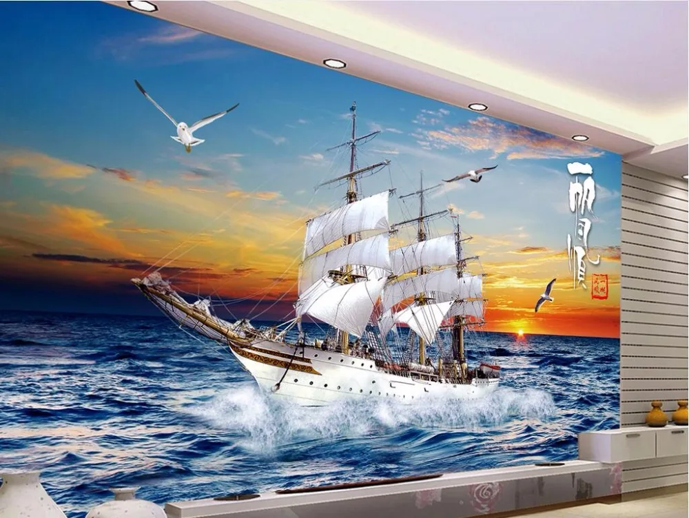 Настенные 3D обои на заказ вертикальные горизонтальные морские гладкие парусное