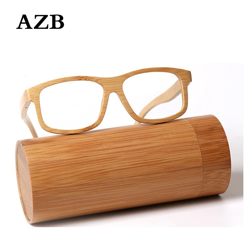

AZB Square Vintage Retro Bamboo Eyeglasses Frames Men Women Real Wooden Myopia Optical Glasses Frame With Clear Lens