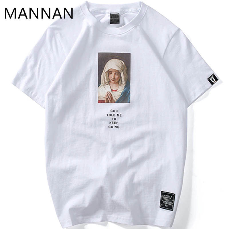 Hombres Virgen Mara impreso camisetas de manga corta verano повседневные топы algodn Hip Hopo moda уличная одежда