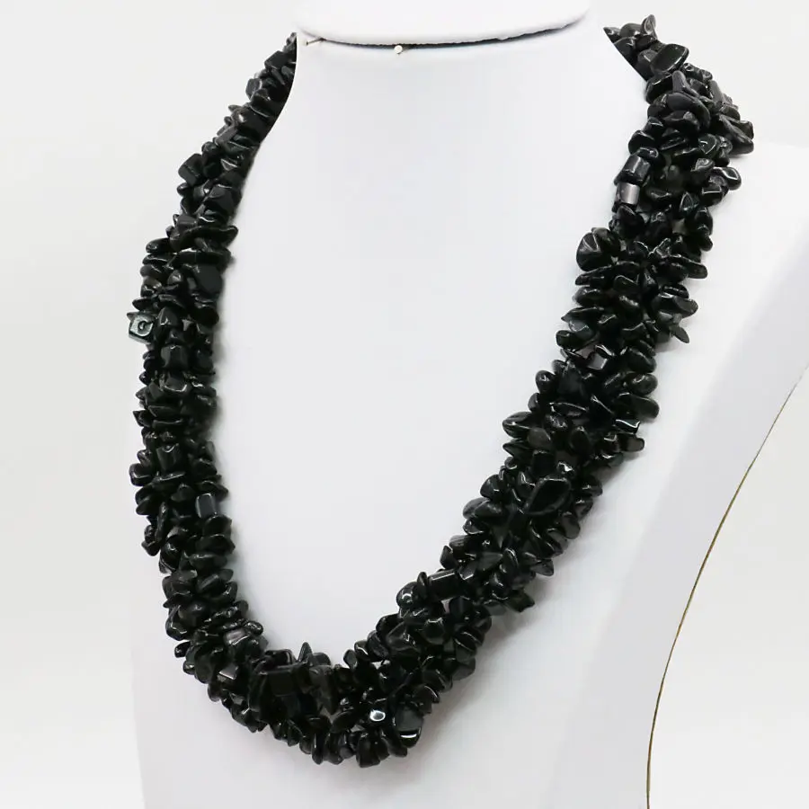 Цепочка из натурального черного оникса 3 ряда вечерние украшения для девочек