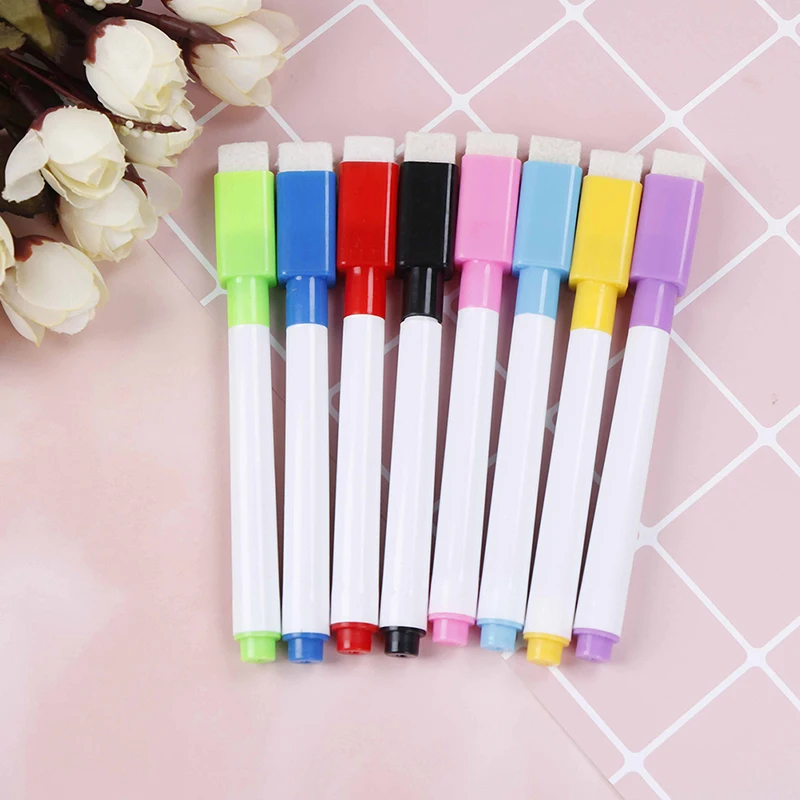 

10Pcs/lot 8 Colors Magnetic Whiteboard Pen Drawing Magnet Erasable Dry Wipe Markers Built In Eraser Office School Supplies