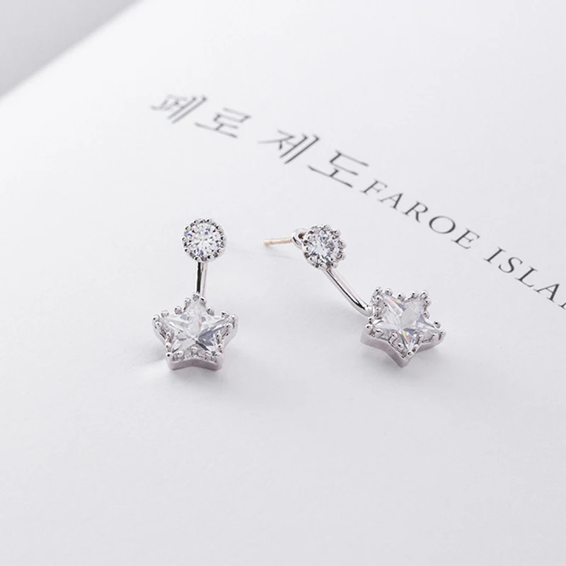 925 Silver Pin Korea Small Fresh after Hanging Stars Zircon Drop Earrings Temperament Simple Micro-inlaid Trangle Women | Украшения и
