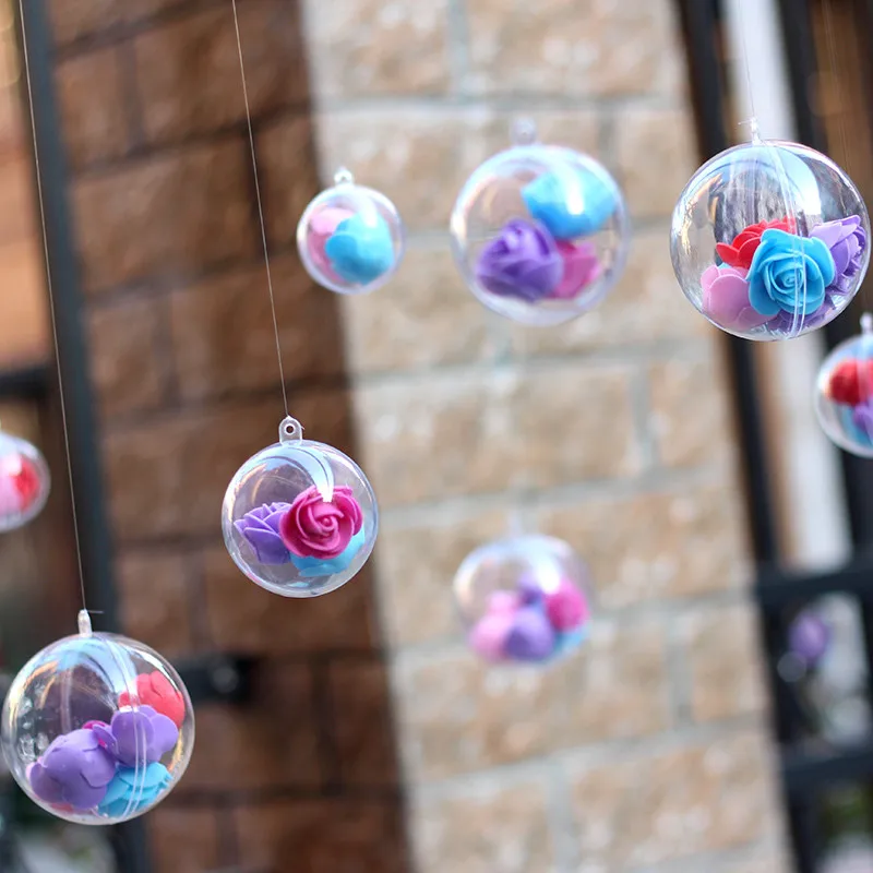Diameter=8cm 50pcs/pack High Transparent Plastic Hollow Ball Christmas Ball Ornament Candy Box Immortal Flower Hanging Globe