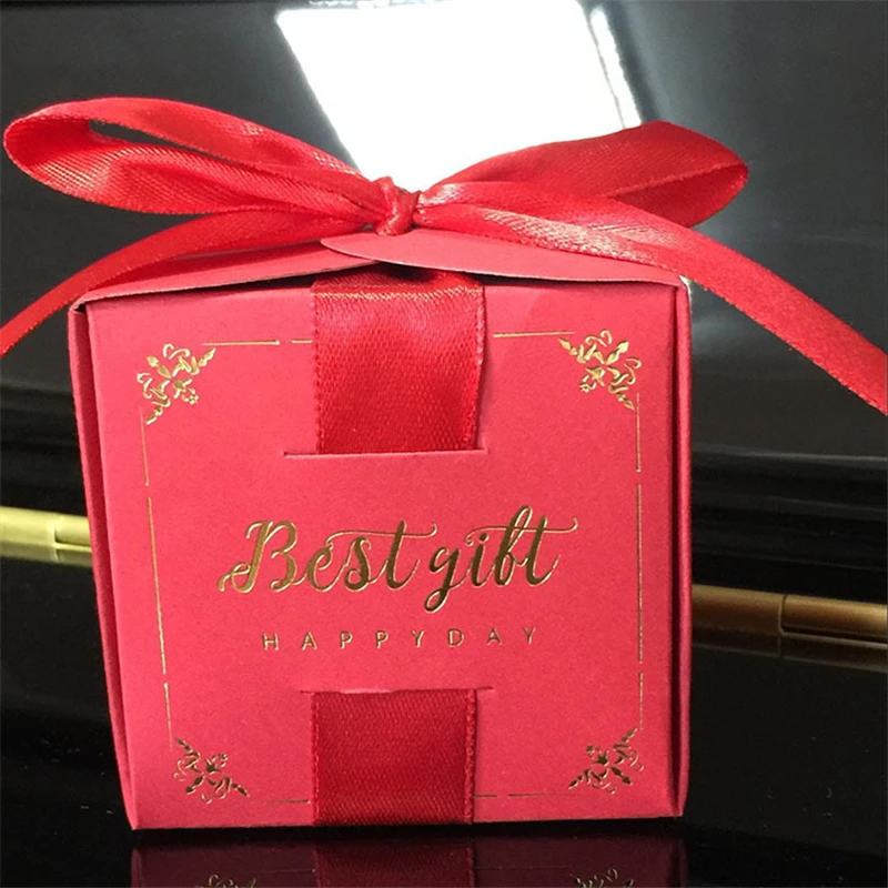 10 шт. Подарочная коробка квадратная красная зеленая бронзовая|Подарочные сумки и