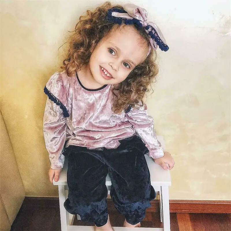 Комплекты одежды для маленьких девочек от 1 до 6 лет повседневные Бархатные топы с