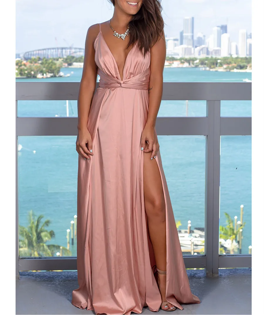 Платье женское длинное с глубоким V образным вырезом и открытой спиной|Женские
