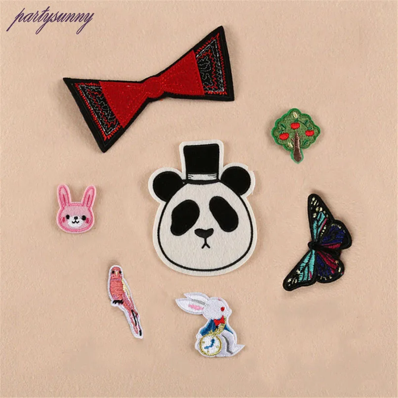 PF Мультфильм Вышитые Патчи Cute Panda Кролик Железа На Патч Полосы Аппликация Для