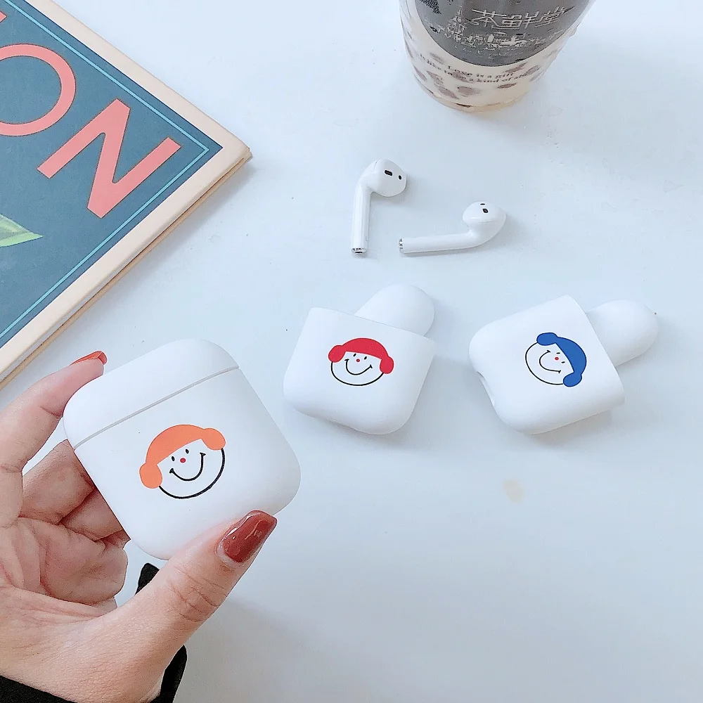Милый простой мультяшный чехол с улыбкой для Airpods Жесткий ПК беспроводной Bluetooth