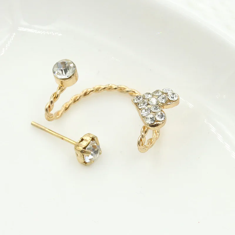 Серьги гвоздики с кристаллами в форме сердца металлические клипсы для ушей и