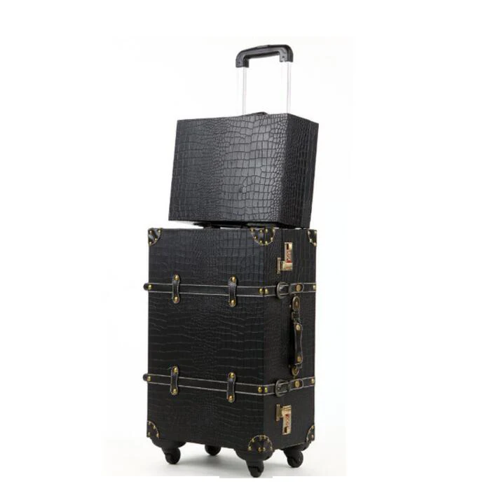 luggage VS smallbag Travel tale 2" 24" 2" дюймов Спиннер дерево ретро сумки на колёсиках кожаный чемодан на колесиках для путешествий с колесиками для путешествия - Цвет: luggage VS smallbag