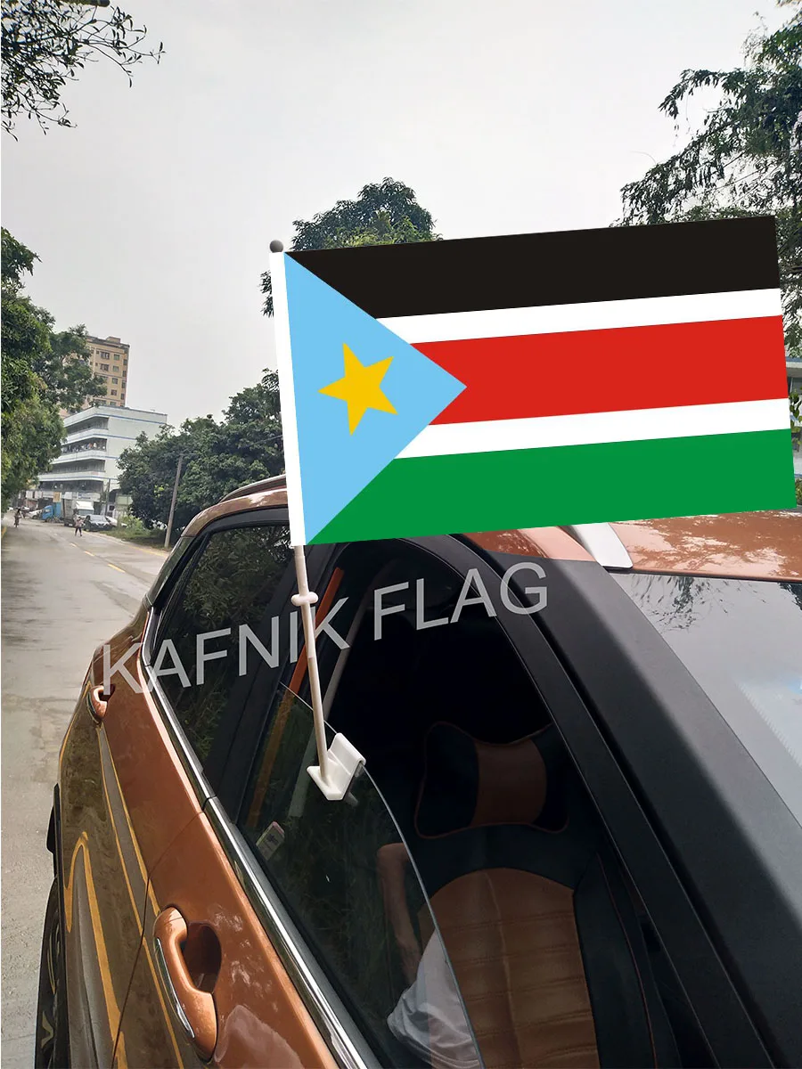 

KAFNIK,30*45CM South Sudan Window Car Flags and Banners Countries World Custom Flags with 43/52cm flagpole for car decoration