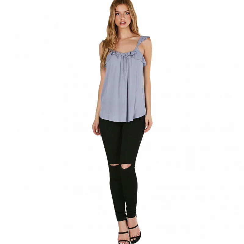 HDY Haoduoyi 2020 Fashion Sweet Ruffles Patchwork Women Tank Backless O-neck Brief Lady Tops Casual Purple Female Summer T-shirt | Женская