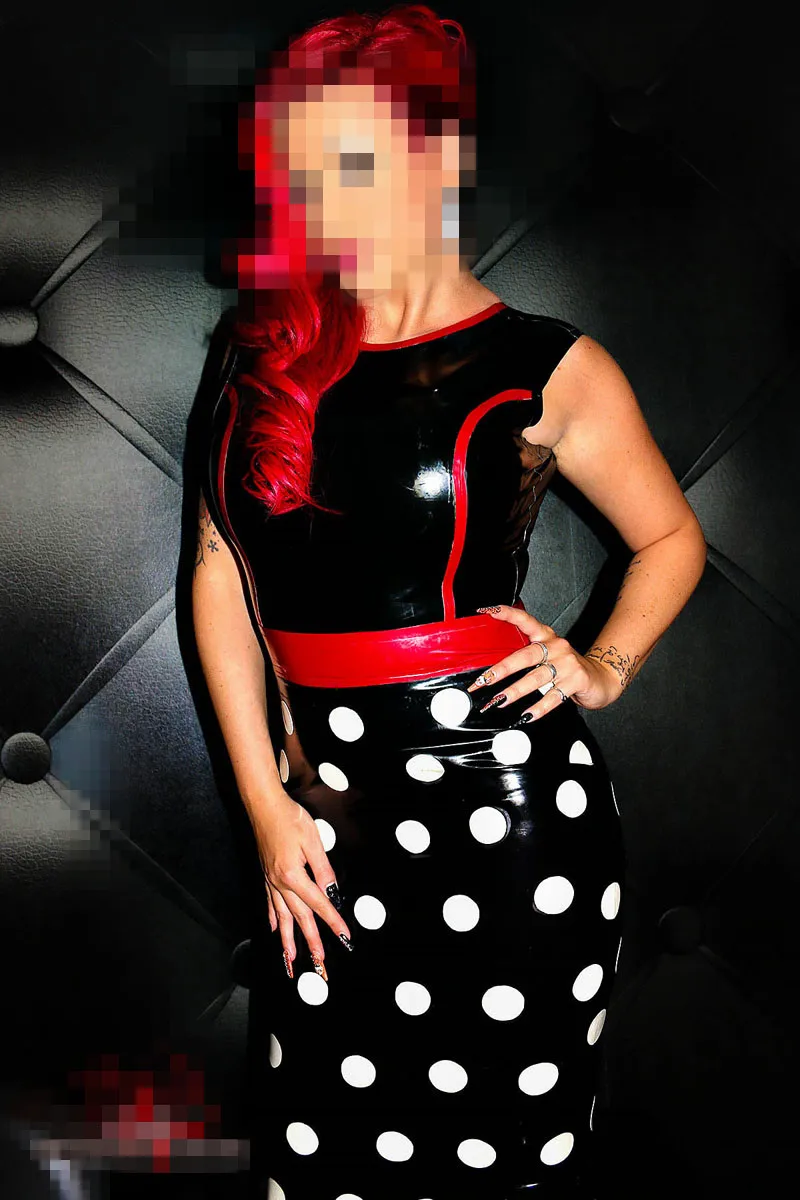 

Rubber Sexy Latex Dress White and Red Black Bag Hip Size XXS-XXL