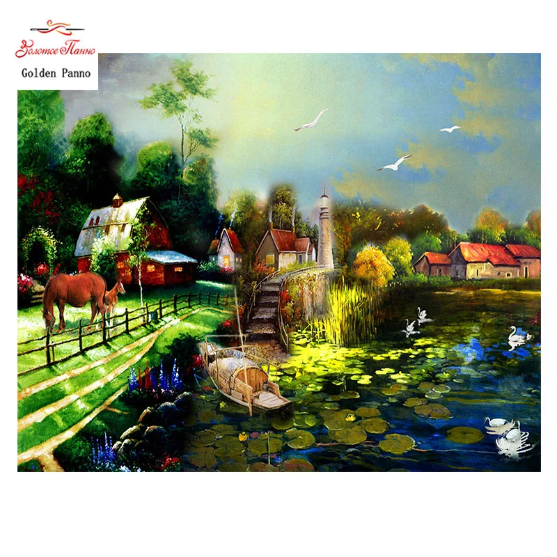 

Golden Panno,Needlework,DIY DMC Cross stitch,Sets For Embroidery kit 14ct unprinted Lotus pond cross-Stitching,christmas 0109