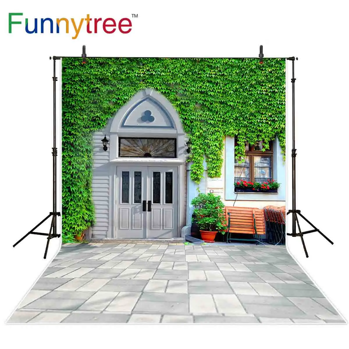 Фотофон Funnytree с декором для сада кирпичная трава стена окно пейзаж Фотофон|Фон