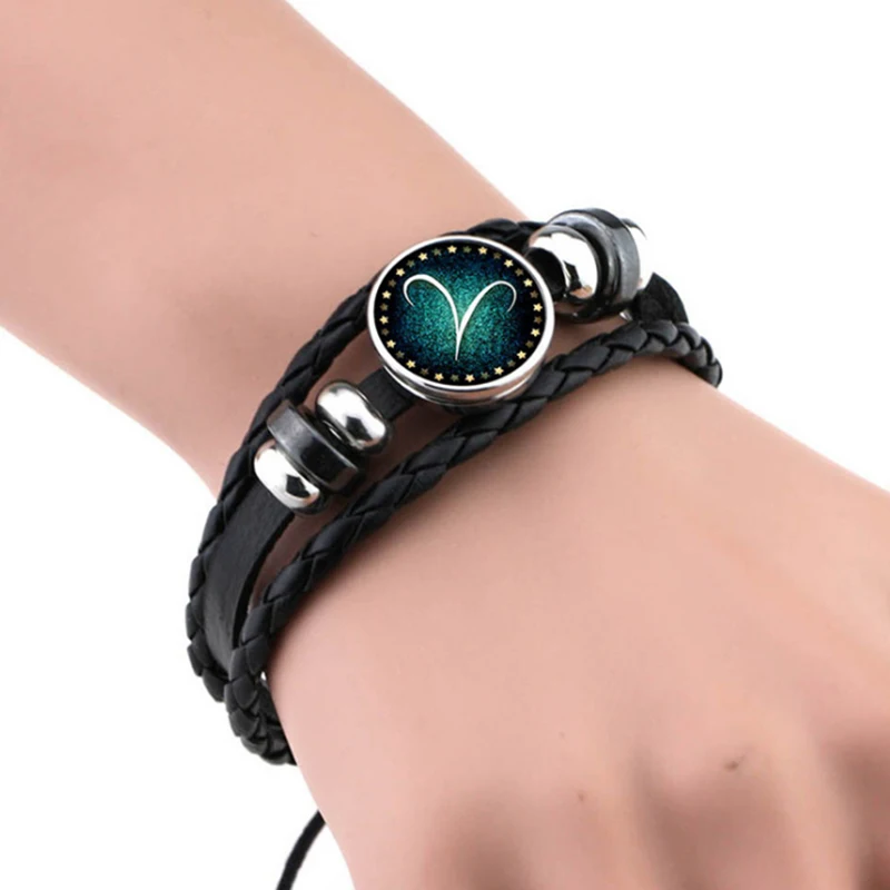 Мужской кожаный браслет Zodiac Sign с 12 кнопками для мужчин и женщин | Украшения