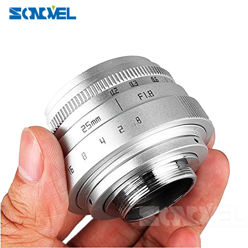 Серебряный 25 мм F1.8 APS C телеобъектив CCTV объектив + бленда для Sony E Mount Nex 5T F3 6 7 A6300 A6100