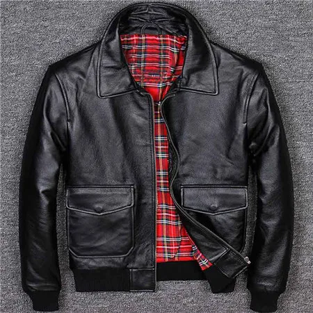 Cow Leather Black Летные мужские куртки-бомберы, пальто из натуральной кожи, короткие воздушные силы, автомобильные мужские Куртки из натуральной коровьей кожи, куртки в клетку внутри, A573 - Цвет: Cow Leather Black