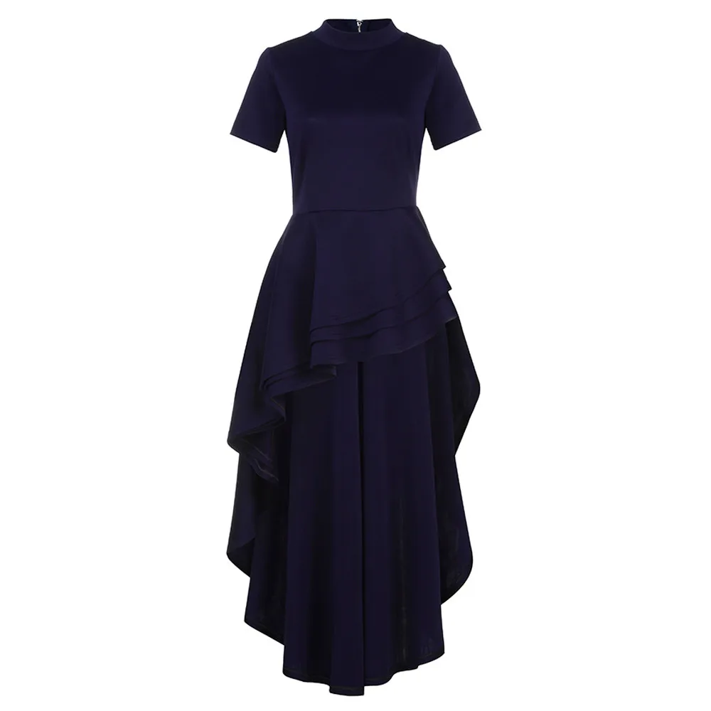 Женское однотонное мини платье с коротким рукавом и круглым вырезом|Женские