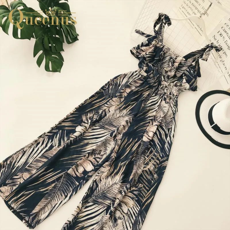 Богемные свободные шифоновые Комбинезоны женские зеленые тропические Falbala